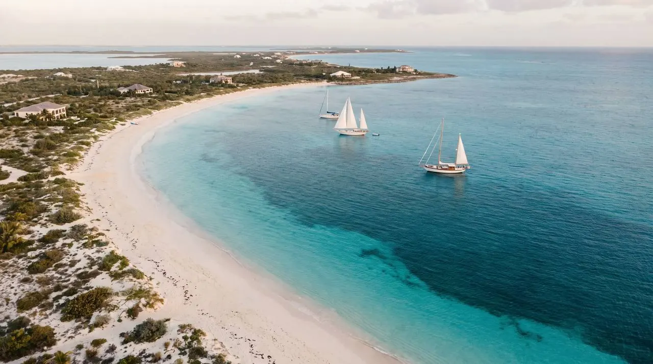 Aerial view of the Turks and Caicos coastline where AVI Media has opened a new office
